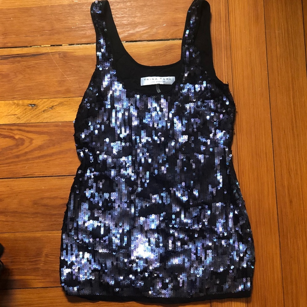 Trina Turk midnight-purple silk lined sequin tank